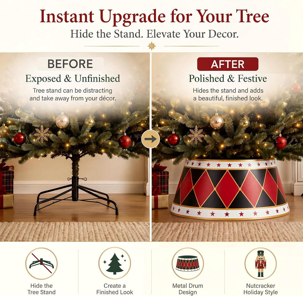 Metal Christmas Tree Collar,28 Inch,Nutcracker,Red