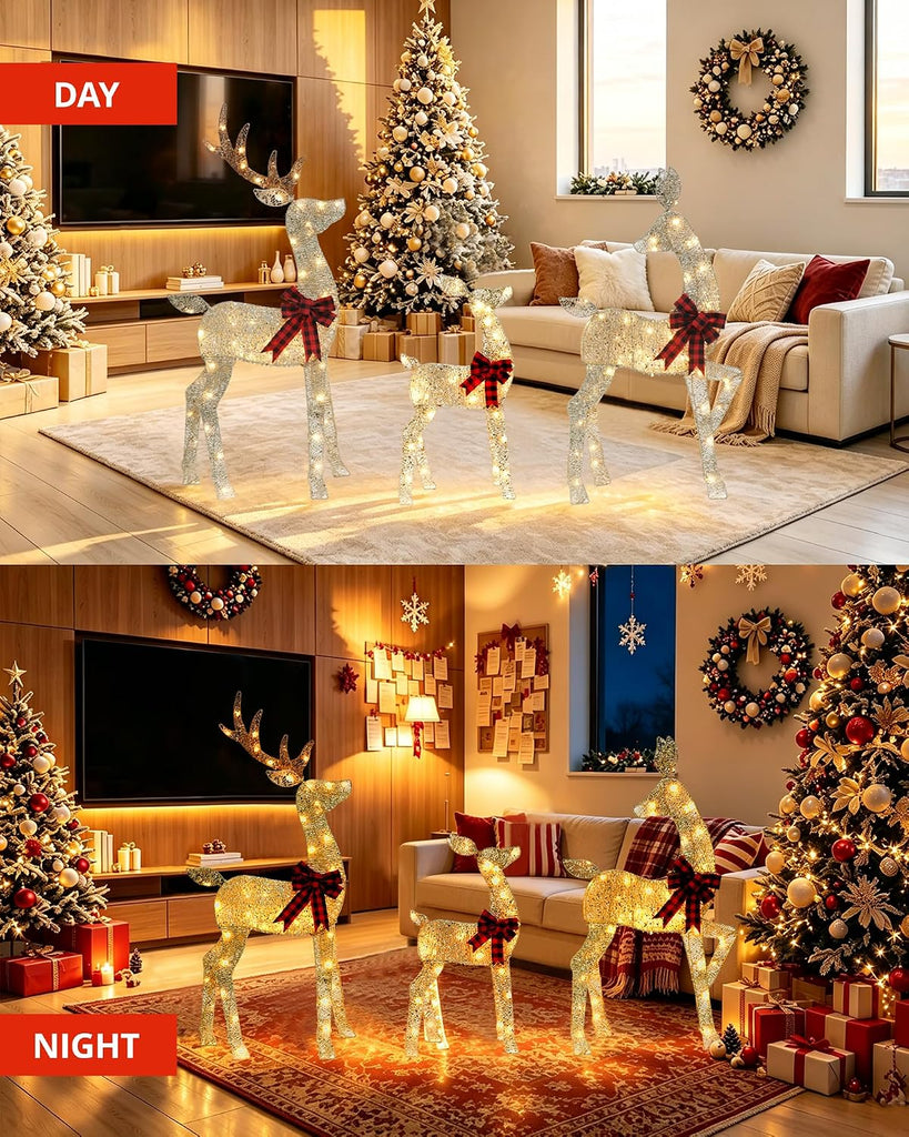 48 Inch 2.5D Lighted Christmas Deer Decorations 3-Piece Reindeer Family Set