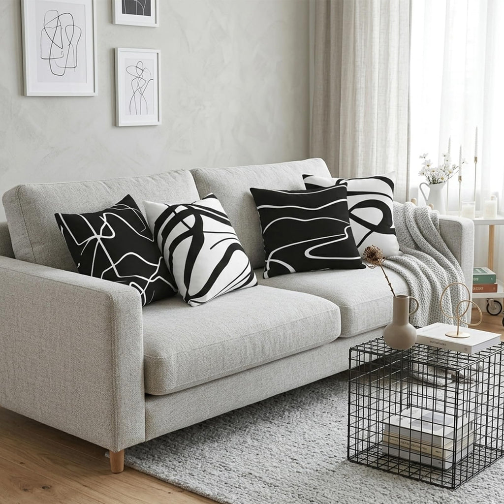 Black White Geometric Throw Pillow Covers 18x18 Set of 4