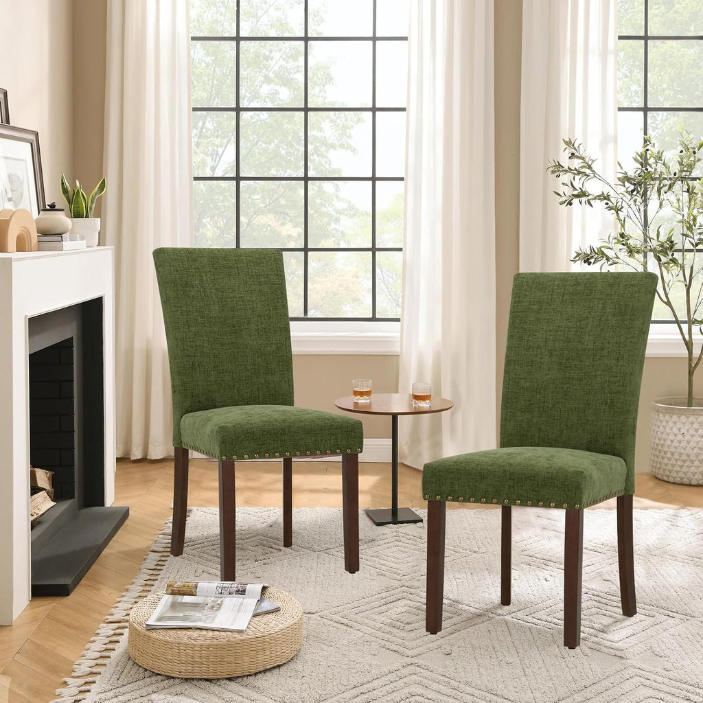 Parsons Dining Chairs Set of 2, Upholstered Nailhead Dining Room Kitchen Side Chair with Thick Cushions and Wood Legs
