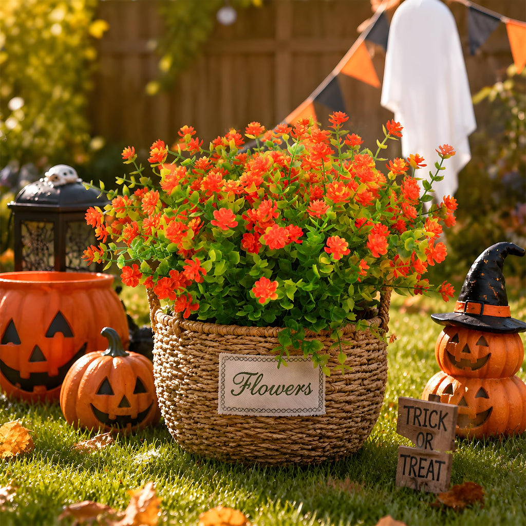 24 Pcs Artificial Mums for Outdoors, Fall Flowers (Orange Red)