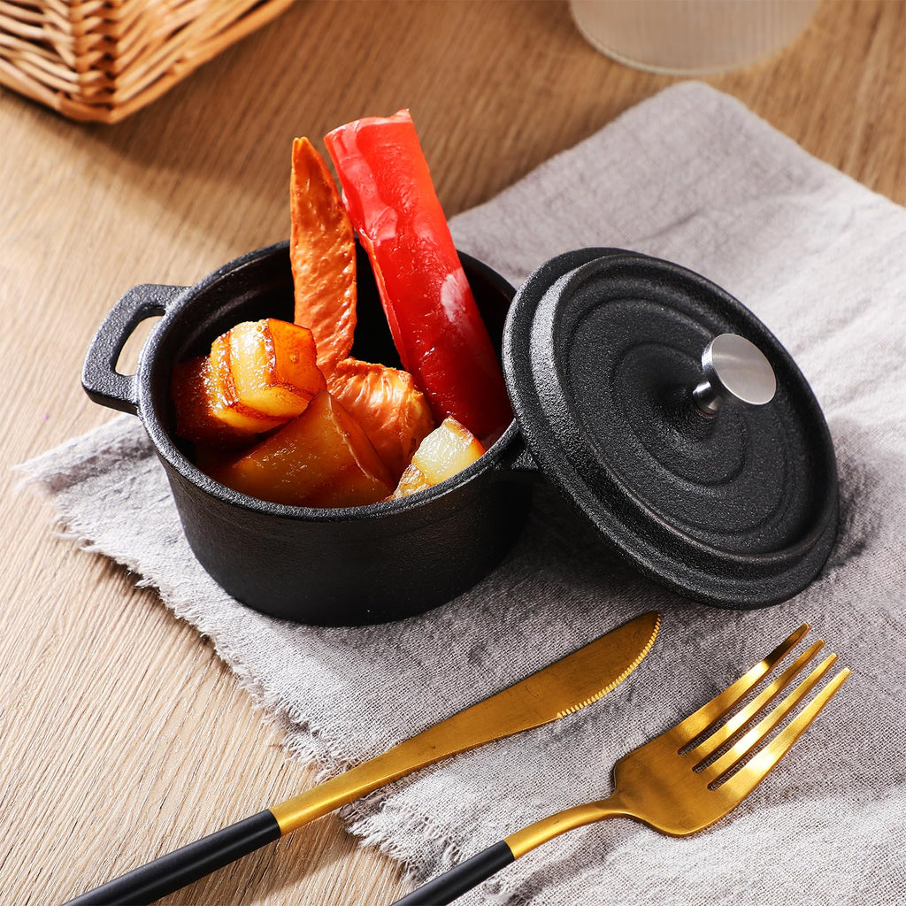 4 Pcs Mini Dutch Oven, 500F Small Round Iron Dutch Oven Pot, 8 oz