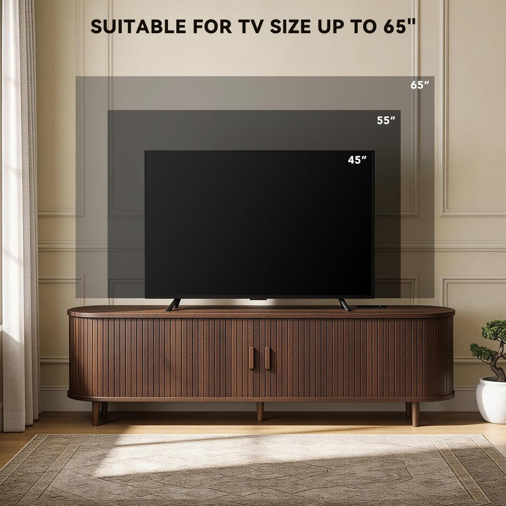 58" Mid Century Modern TV Stand with Power Outlet, Fluted Entertainment Center with Storage and Adjustable Shelves
