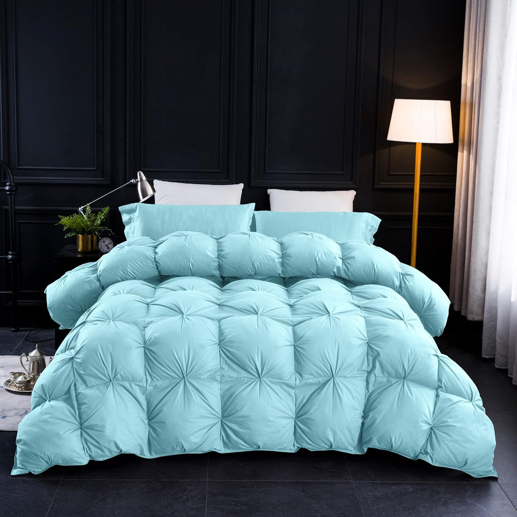 Pinch Pleat Waterfowl Feathers and Down Comforter Twin Duvet Insert,750+ Fill Power,1200TC 100% Cotton, Premium All
