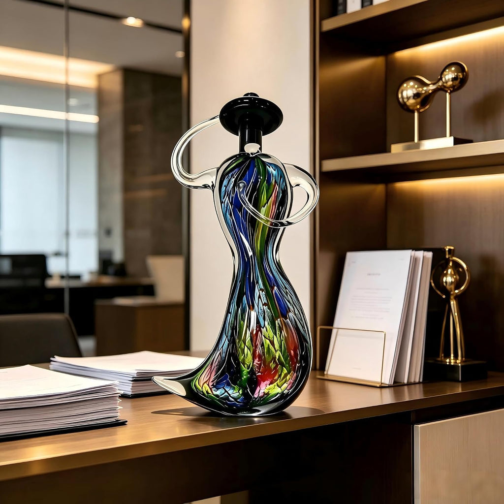 13.5in Hatted Lady Hand Blown Glass Sculpture Multicolor Tabletop Decor - Set of 10