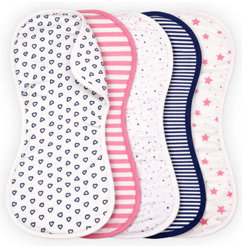 Organic Baby Burp Cloths 5 Pack - GOTS Certified Organic Cotton, Contoured Figure-8 Design, Extra Absorbent, 22x11
