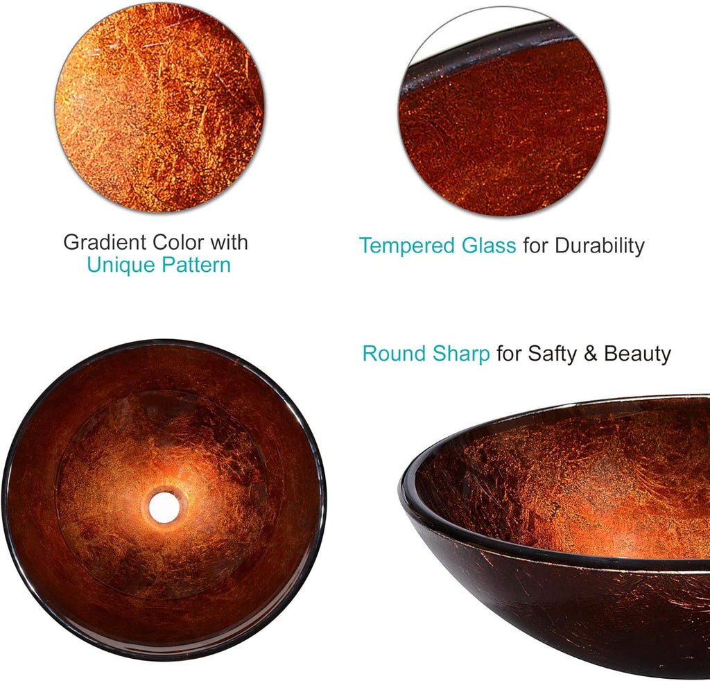 Tempered Glass Bathroom Vessel Sink Artistic Round Vanity Bowl Basin Spa Arts & Crafts