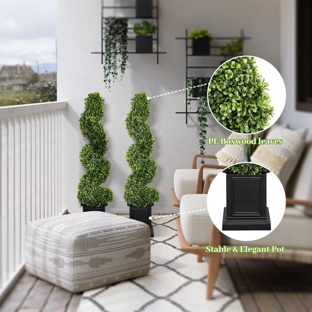 3.5ft Topiary Trees Artificial Outdoor, Artificial Boxwood Plants Outdoor Porch Trees, All-Year Green Fake Plant with