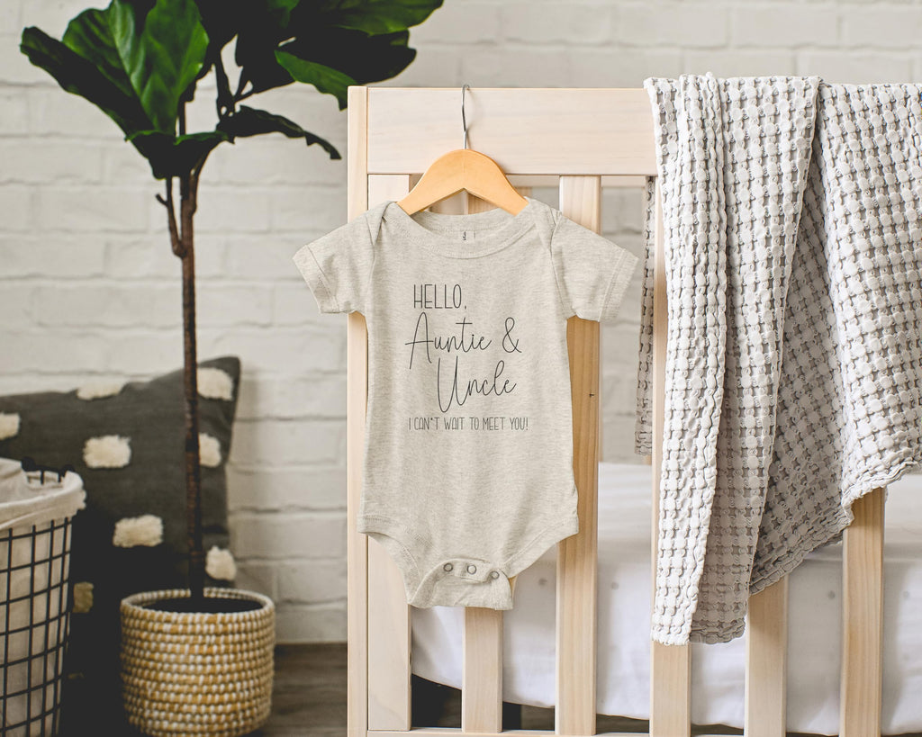 Baby Reveal for Aunt and Uncle - Pregnancy Announcement Infant Bodysuit - Surprise For Sister and Brother - Hello
