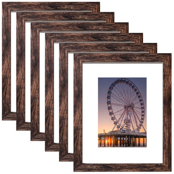 8x10 Picture Frame Brown Set of 6, Display Pictures 5x7 with Mat or 8x10 Without Mat for Wall Mounting or TableTop