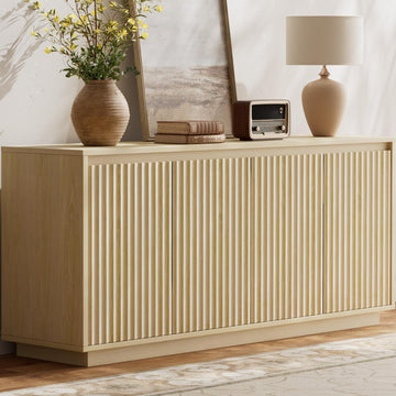 63" Fluted Buffet Cabinet Sideboard with Storage Credenza 4 Doors Wood Modern Accent Coffee Bar Console Table