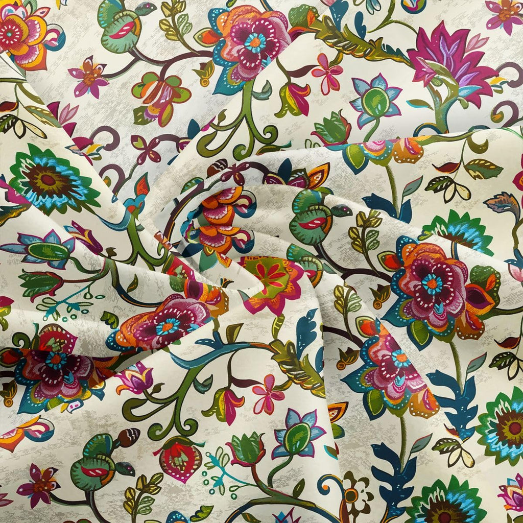Paisley Flowers Fabric by The Yard, Boho Style Exotic Soft Polyester No Stretch Fabric, Retro Floral Bohemia Decorative
