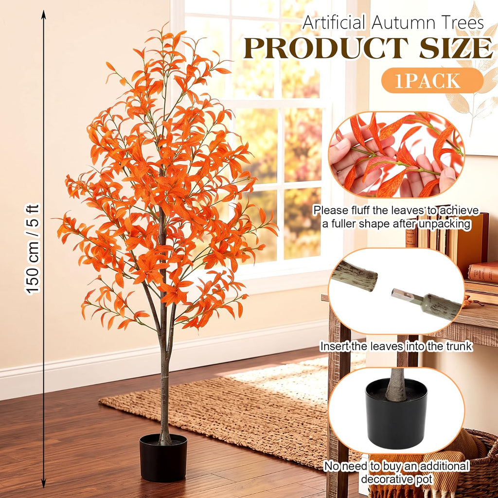 Faux Fall Olive Tree 5Ft Artificial Tree with Planter Autumn Decor
