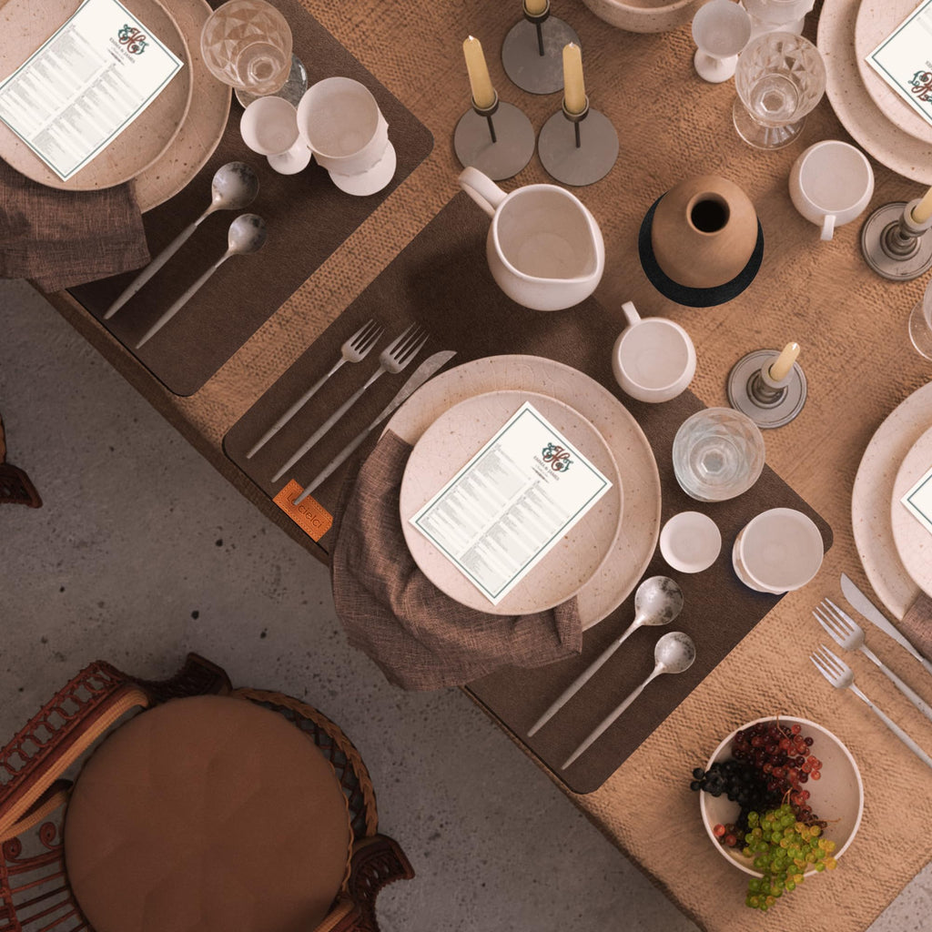 6 Placemats, 6 Coasters & 6 Cutlery Bags, Brown Felt Table Mats