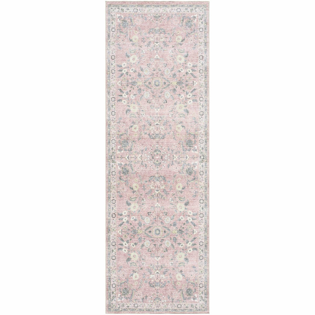 Constantine Machine Washable Area Rug - Floral Border Medallion Distressed Botanical - Traditional Oriental