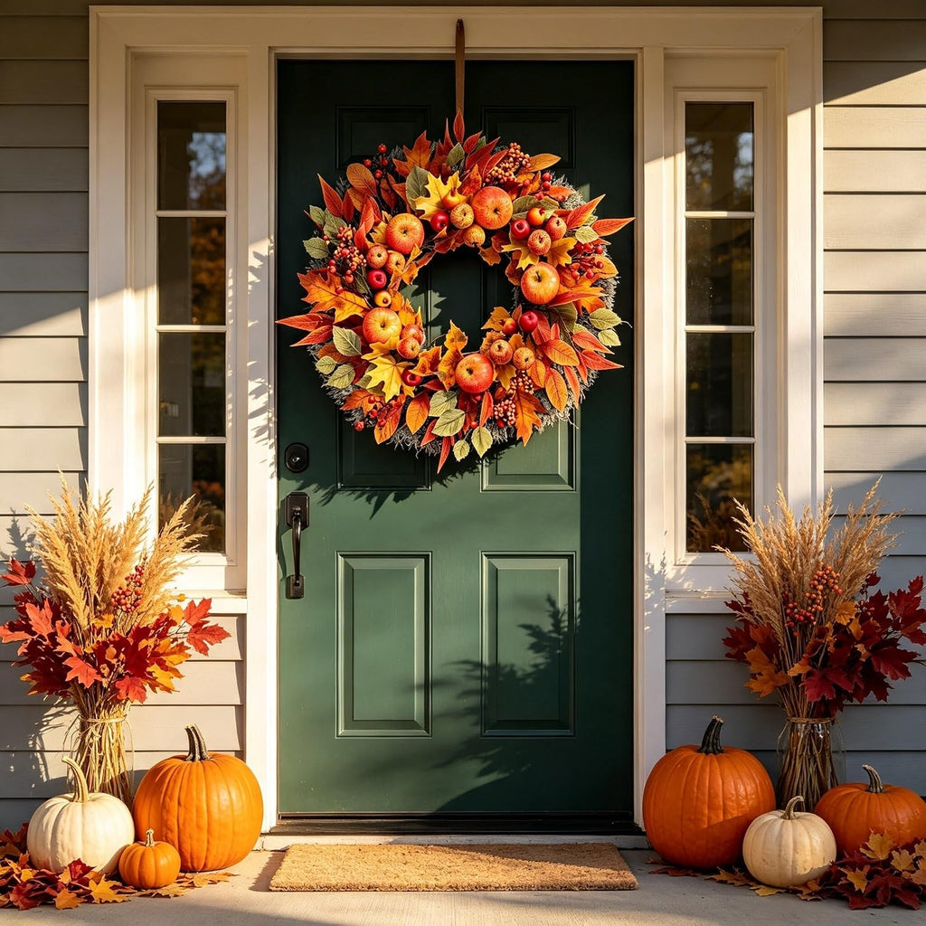Fall Wreath for Front Door 24 inch Autumn Thanksgiving Wreath
