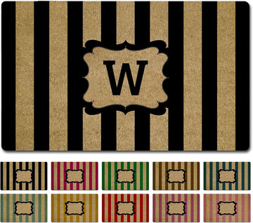 Custom Striped Monogram Doormat Personalized Initial Welcome Mat Non-Slip Rubber Indoor Outdoor Rug Home Office