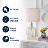 26" Smoked Gray Glass LED Table Lamp, Modern Contemporary Bedside Nightstand Lamp Bedroom, White Linen Drum Shade