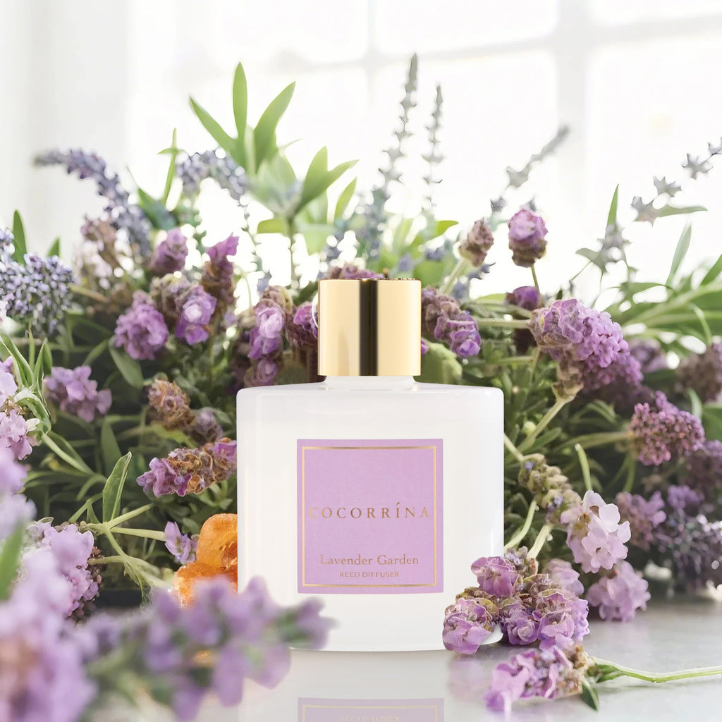 Reed Diffuser - Lavender Garden 6.7 Fl.oz Reed Diffuser Set with Sticks & Preserved Baby's Breath, Reed Diffuser