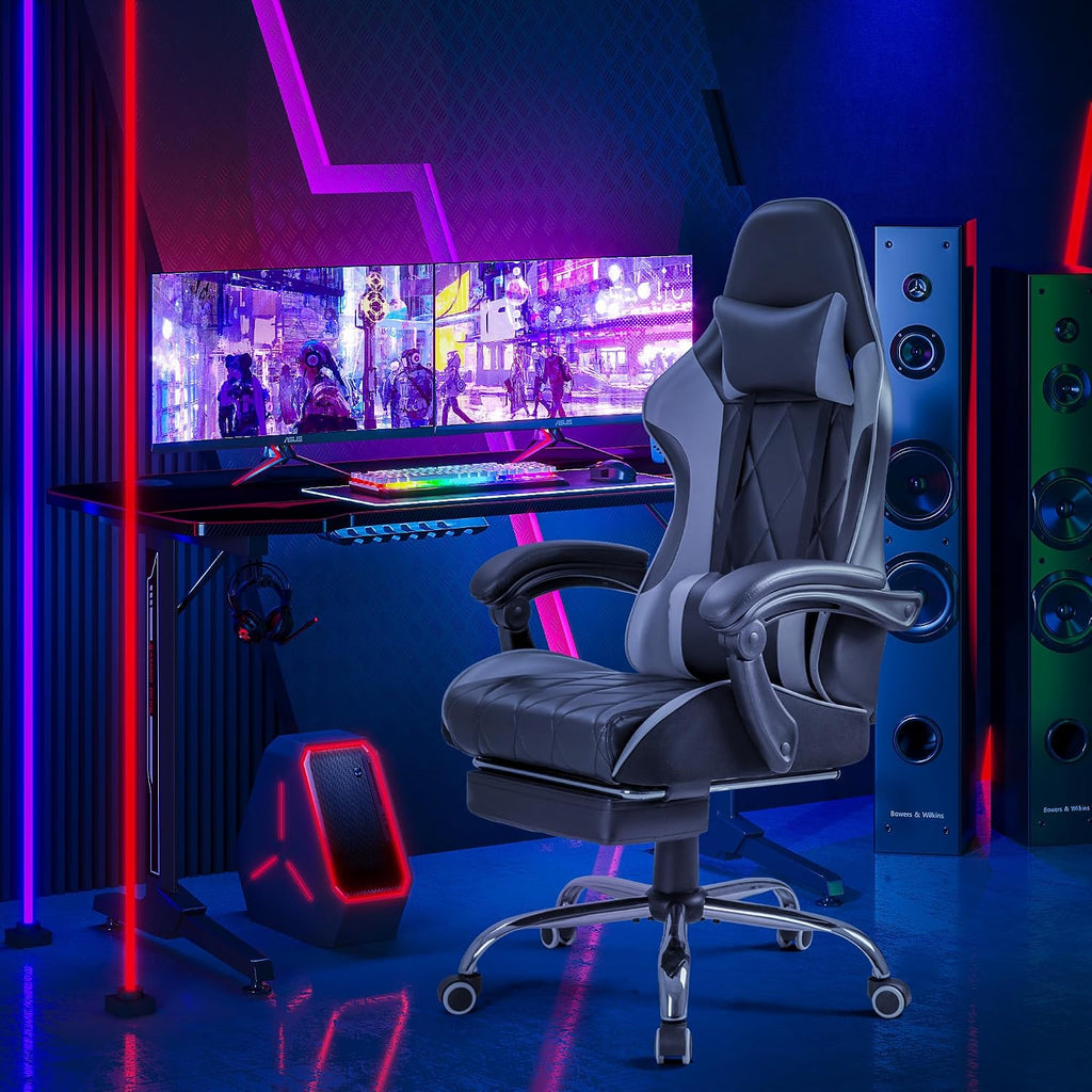 Gaming Chair, Computer Chair with Footrest and Massage Lumbar Support, Ergonomic High Back Video Game Chair with