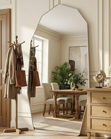 76"x34" Irregular Full Length Mirror, Large Full Body Mirror, Silver