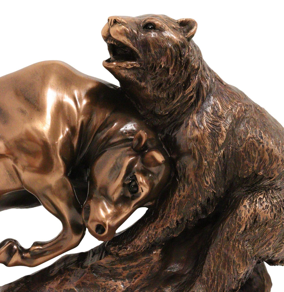 Wall Street Stock Market Charging Bull Goring Bear Statue Bronze Electroplated Figurine with Base Ideal for Investors