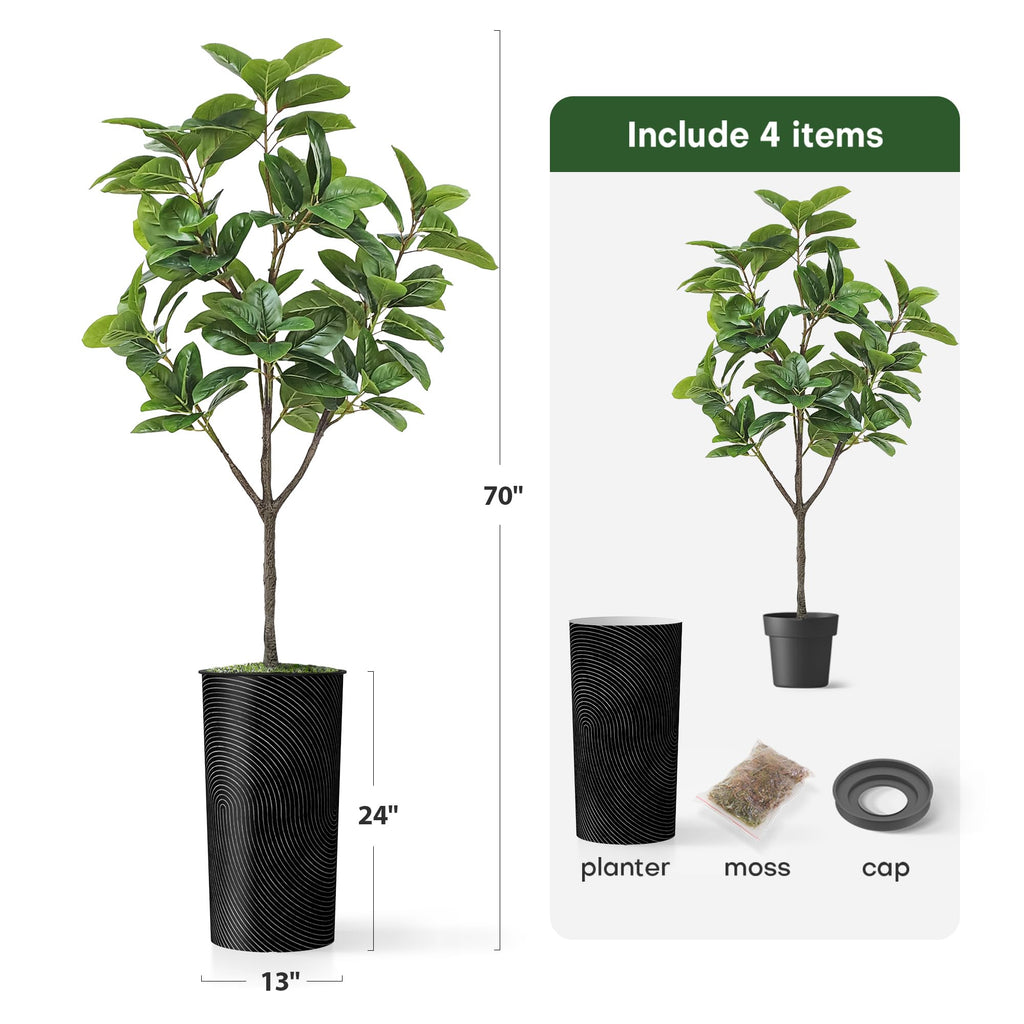 Tree in Geometric Spiral Pattern Planter, Fake Magnolia Tree for Indoor and Outdoor Home Decoration - 70" Overall