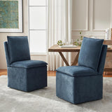 Upholstered Dining Chairs Set of 2, Modern Rolling Chairs with Storage and Wheels