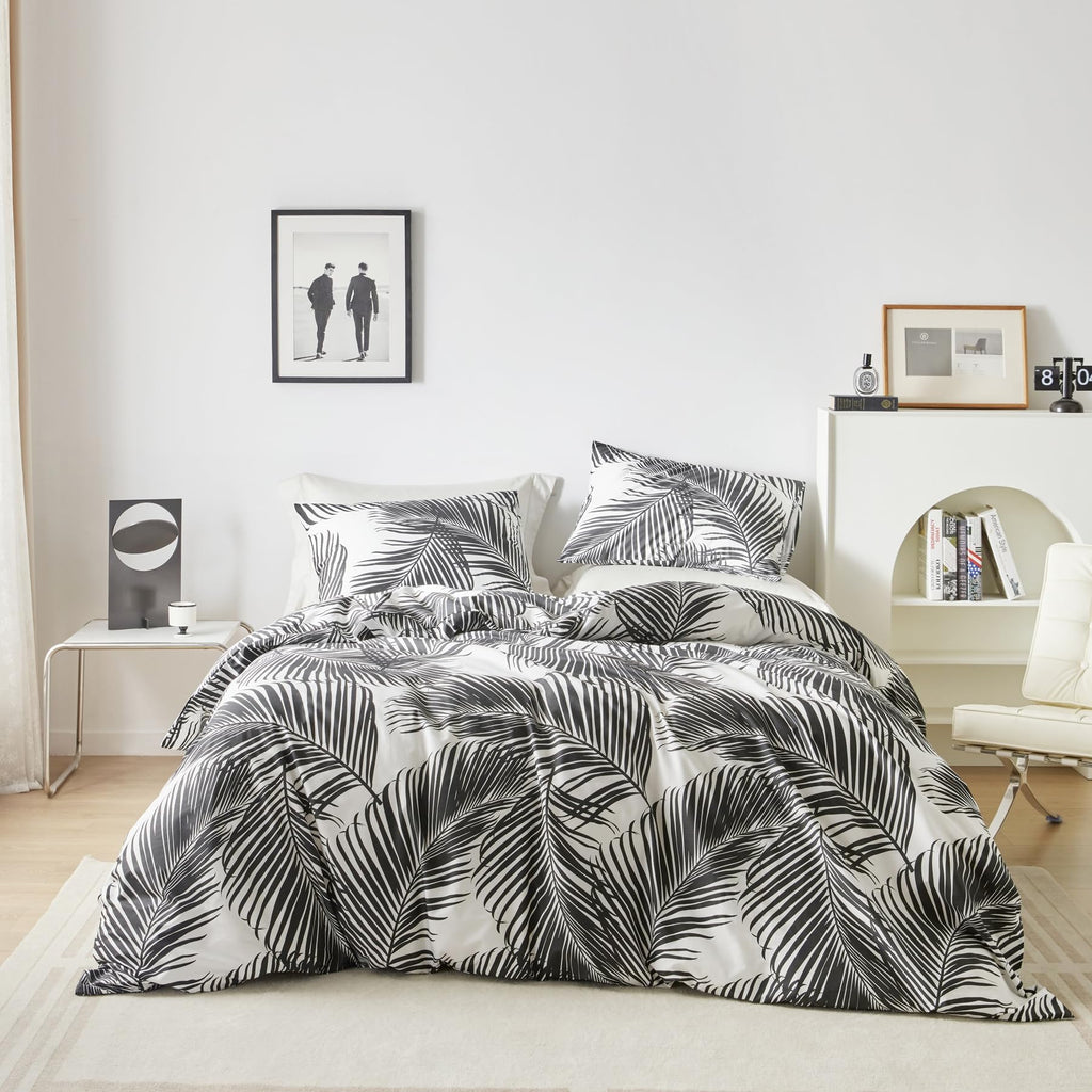 Black and White Botanical Duvet Cover 100% Cotton 3 Pcs Set
