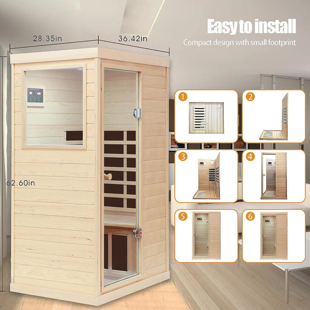 Infrared Sauna, Home Sauna 1 Person, Low EMF Sauna Wood Indoor Far Infrared Sauna