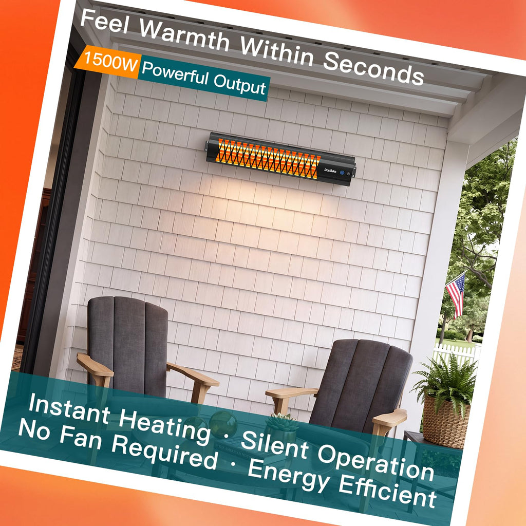 Electric Patio Heater, Wall Mounted Outdoor Heater with Remote & Touch Control, Carbon Fiber Heating, Garage