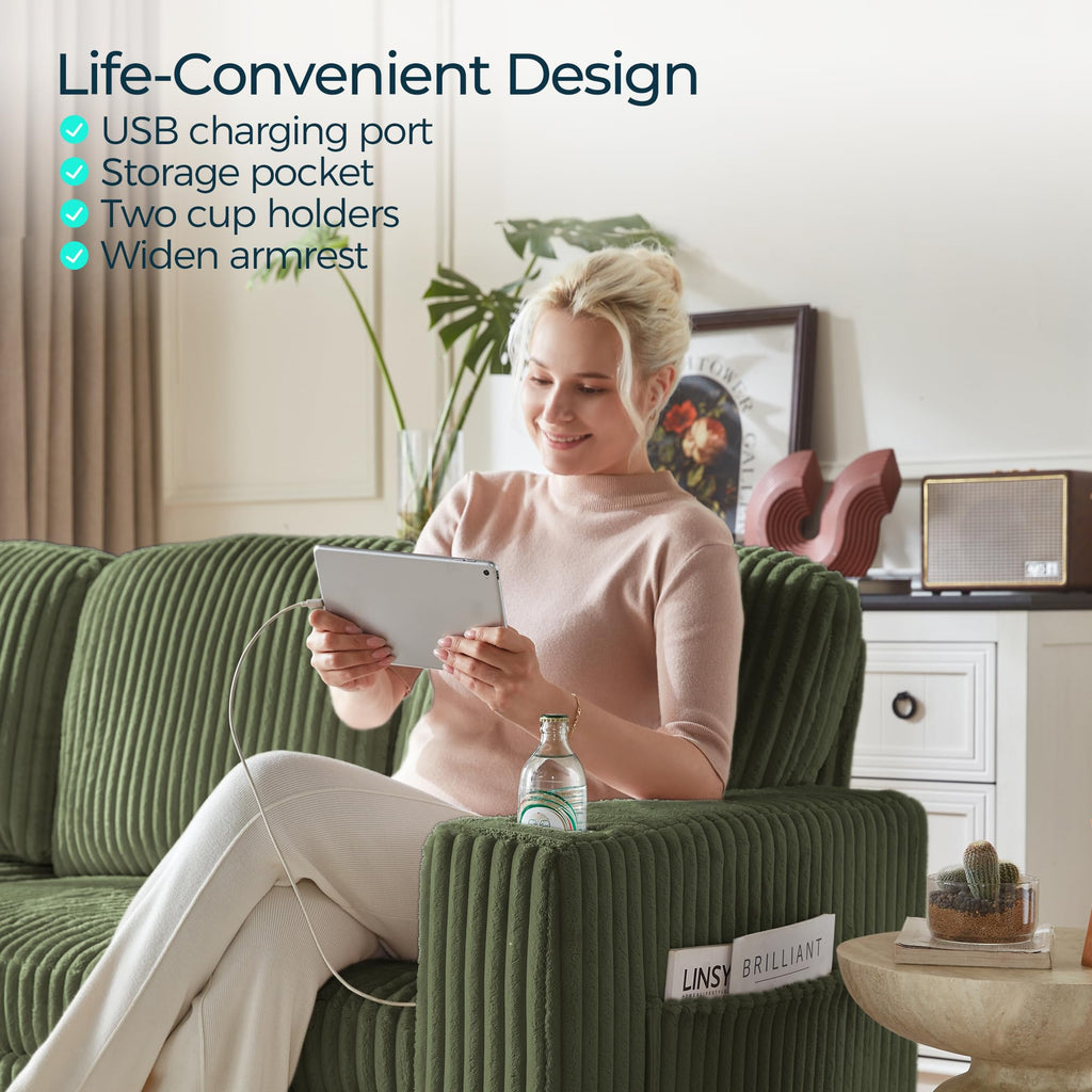 Pull Out Sofa Bed Sectional Sleeper Sofa with Storage, Plush Corduroy Pullout Modular Sectional Couches, L Shaped
