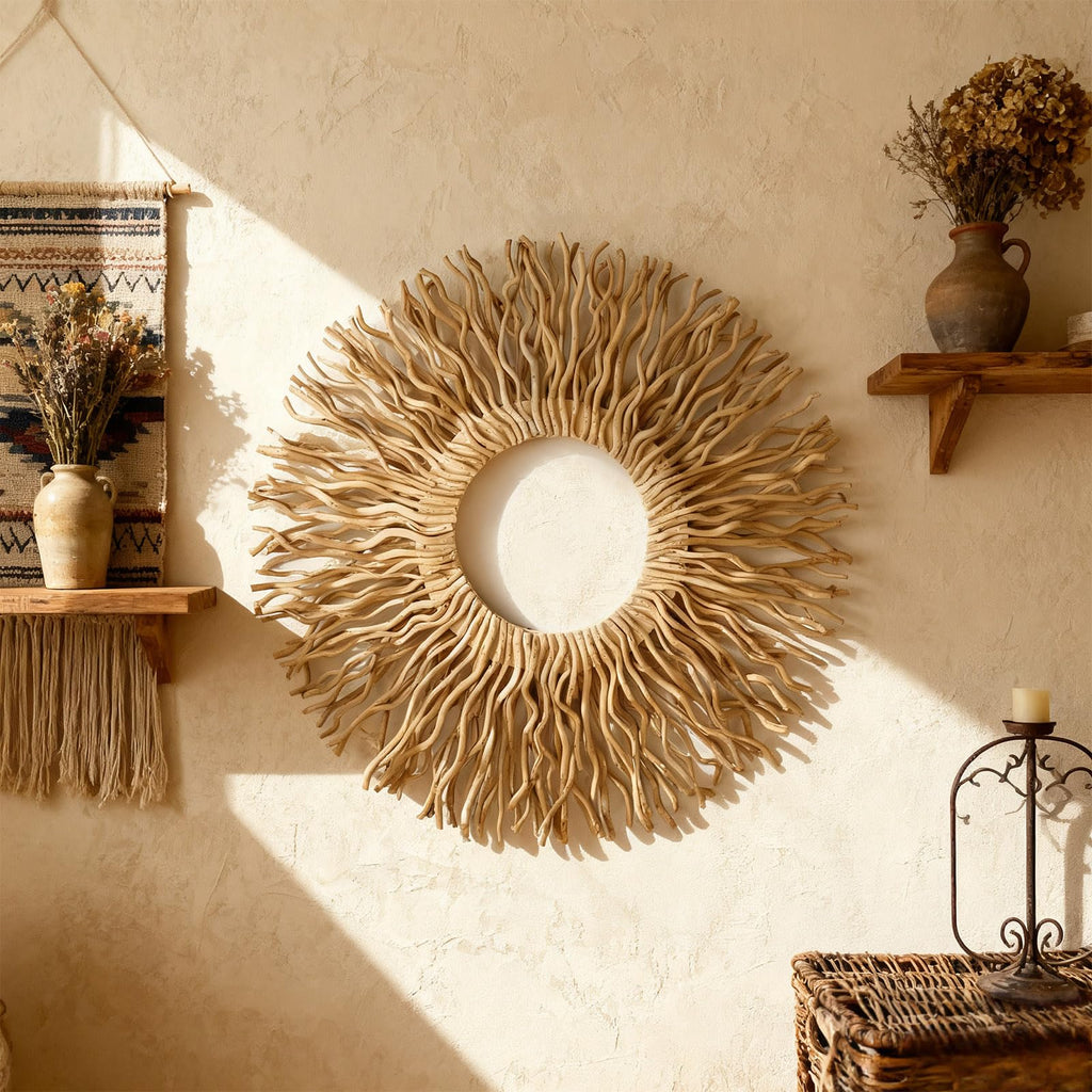 Large Boho Wall Art Decor - Unique Sunburst Mulberry Branch 27in Wall Art, Farmhouse & Home Décor