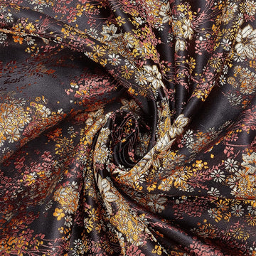 1.1Yd Black Floral Embroidery Brocade Fabric 29.3In Sew Cloth