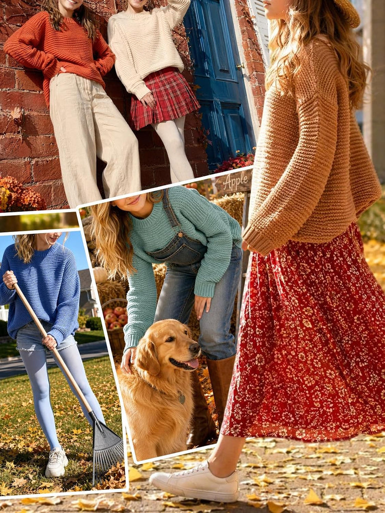 Knit Sweater Long Sleeve Crewneck Solid Soft Loose Pullover for Tween Warm Casual Fall Winter School Top