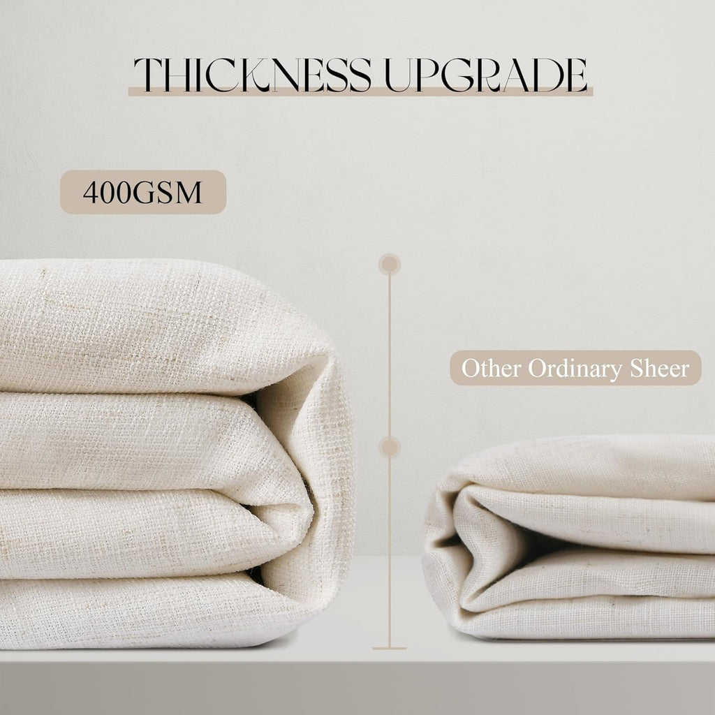 Natural Pleated Thick Linen Curtains 84 Inch Long for Living Room | Ivory Light Filtering Sheer Curtain,Back Tab