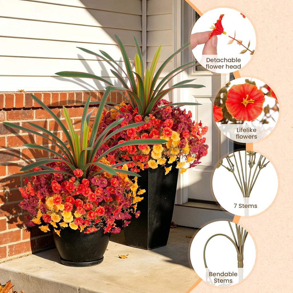 Artificial Fall Flowers UV Fake Orchid Plant Mum for Outdoors Decor - Set of 12