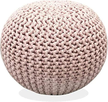 Round Pouf Ottoman Hand Knitted 100% Cotton Pouf Foot Stool - Knitted Bean Bag - Floor Chair Bedroom - Foot Rest for