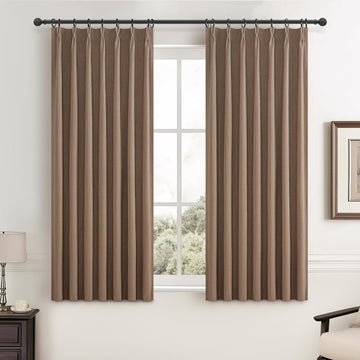 RustBrown Linen Pinch Pleated Curtains Heavy Duty Thermal Insulated Extra length Burg Cottage Total - Set of 2