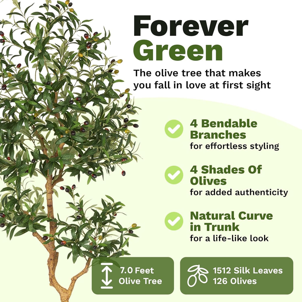 Fake Olive Tree 7.0 Feet - Artificial Plants Indoor, Faux Olive Tree, Fake Tree Decor, Faux Trees Indoor - Tall