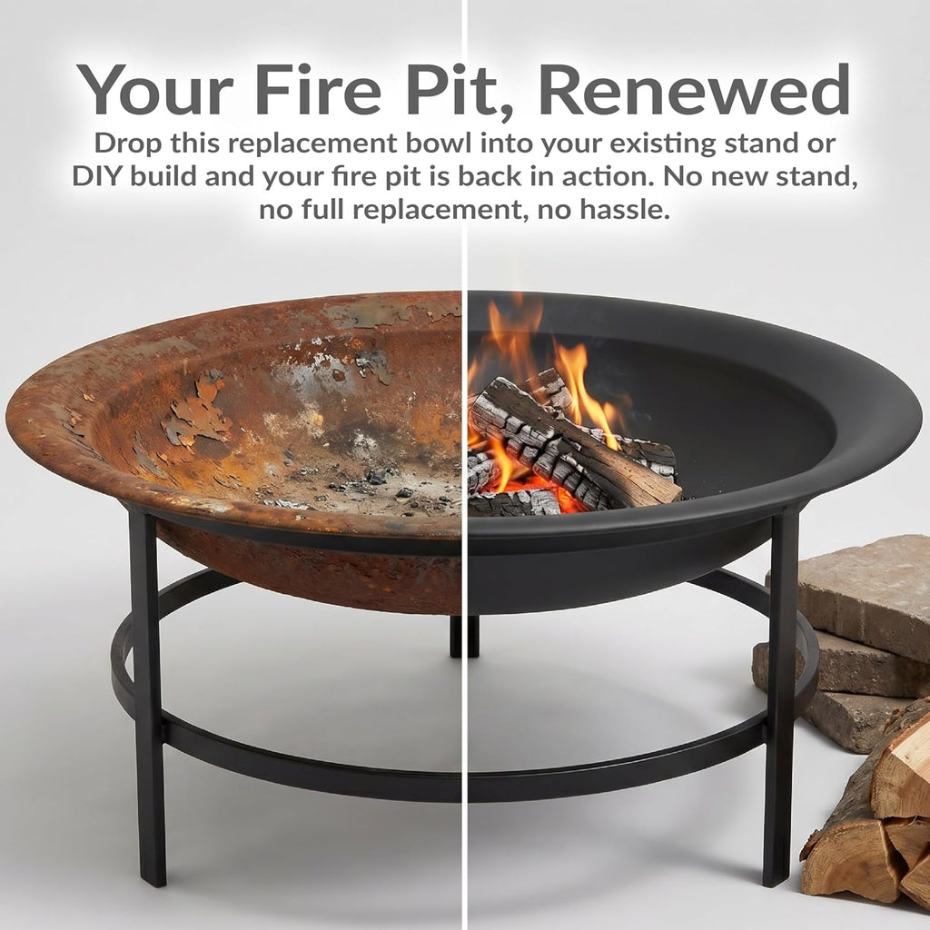 Round Steel Outdoor Fire Pit Bowl Replacement Insert for DIY Ring or Existing Stand