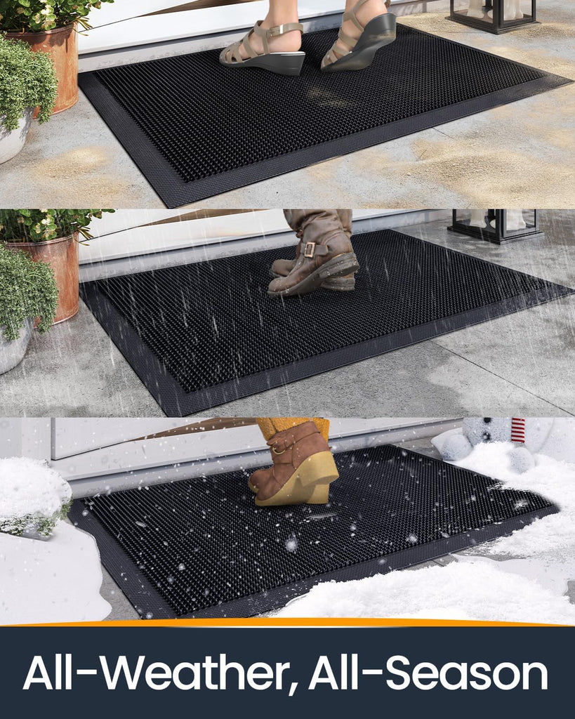 Front Door Mat Outside Entrance, 36x48 Heavy Duty Non Slip Rubber Outdoor Doormat, Dirt Trap Waterproof Entry Mat