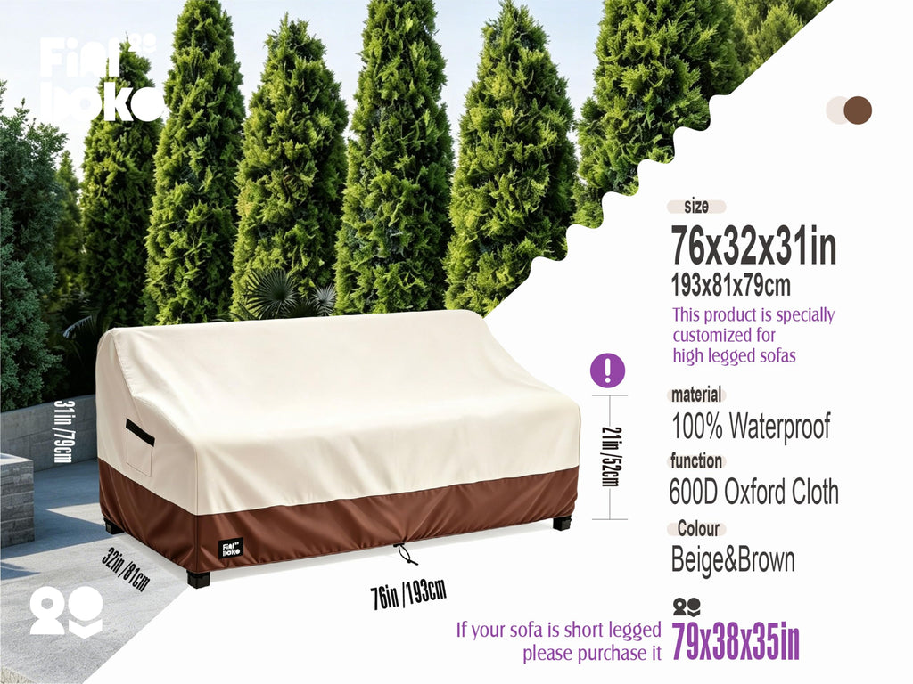 3-Seater Outdoor Sofa Cover, 76Wx32Dx31H inches Outdoor Furniture Covers Waterproof, 100% Waterproof Heavy Duty Patio