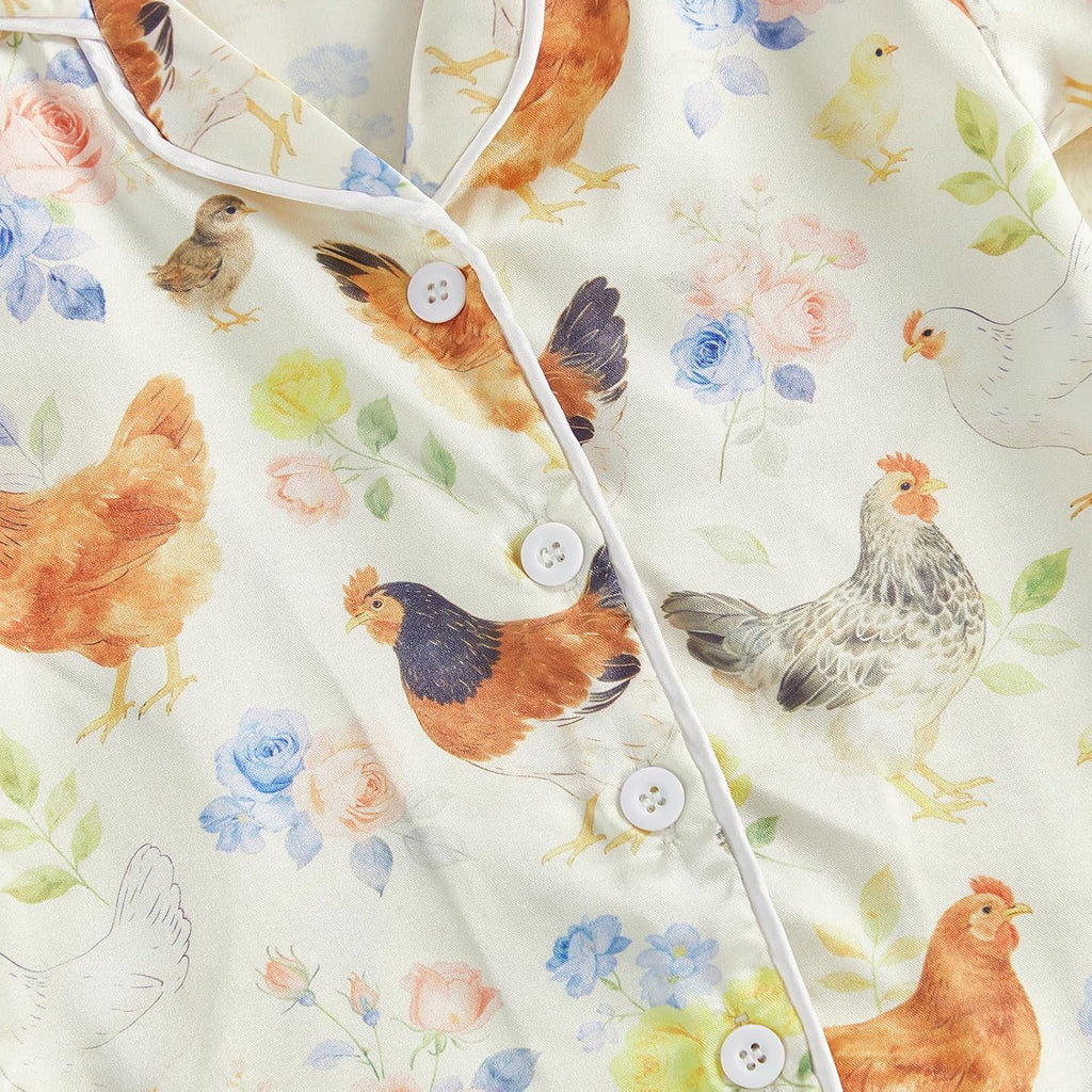 Toddler Girls Birthday Pajamas Goose Print Tops Shorts Set Silk Sleepwear