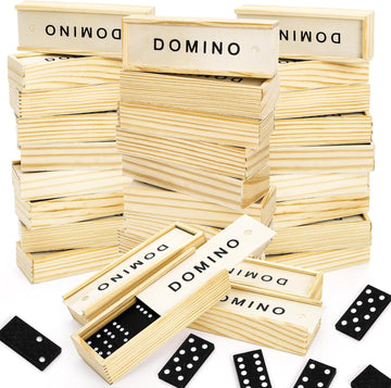Mini Wooden Dominoes Set, Double 6 Dominos Game with Wood Case&Instructions, Bulk Domino Party Favor, 28 - Set of 30