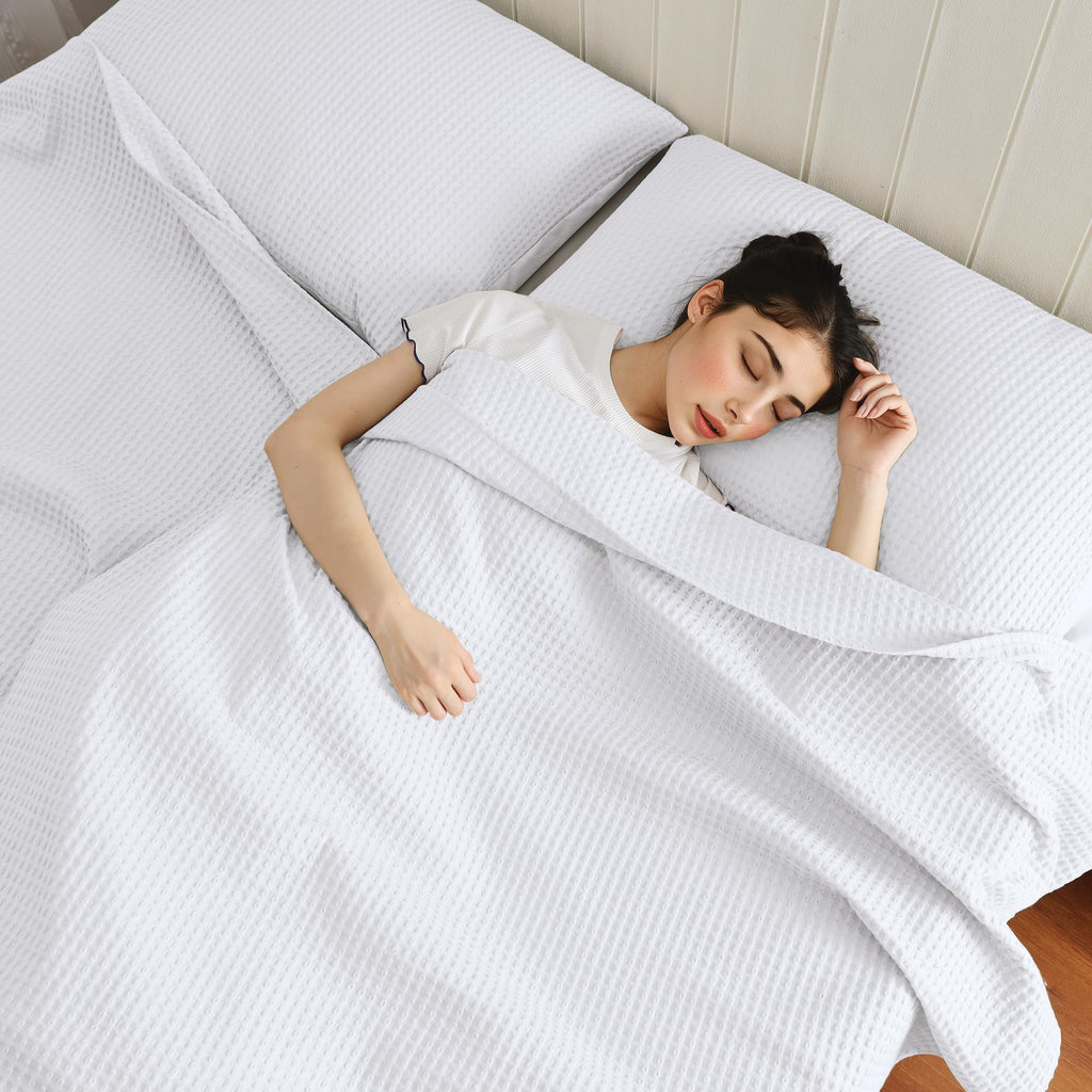 100% Cotton Waffle Pillow Shams Queen Size Set of 2, White, 20" x 30"