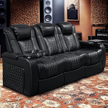Home Theater Seating, Living Room, Powered Headrest, Powered Lumbar, Italian Leather, Powered Recline (Black