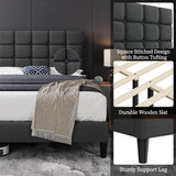 Upholstered Bed Frame, Modern Full Bed Platform with Square Stitched&Button Tufting Headboard Height Adjustable