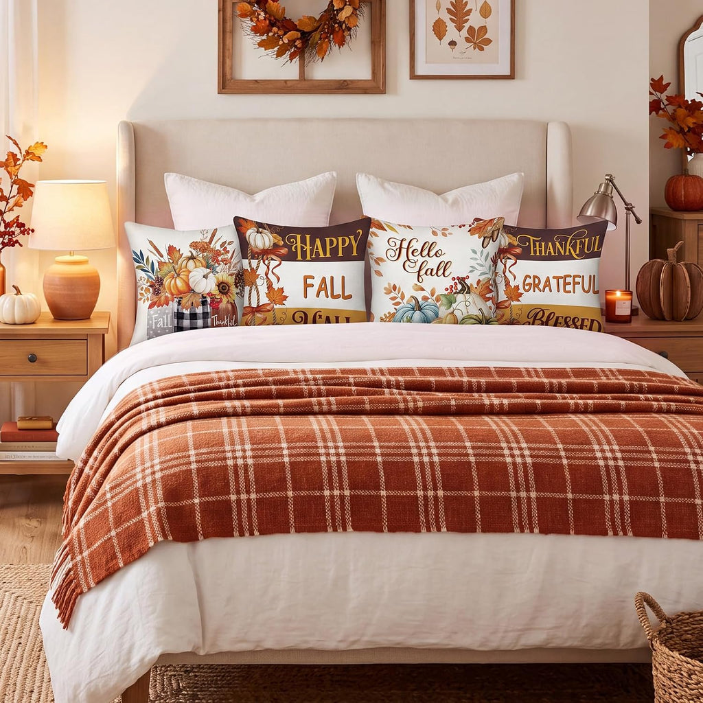 Seasonal Pillow Covers Holiday Pillow Covers 18 x 18 Inch for Christmas Halloween Winter Autumn Farmhouse Home - Set of 16