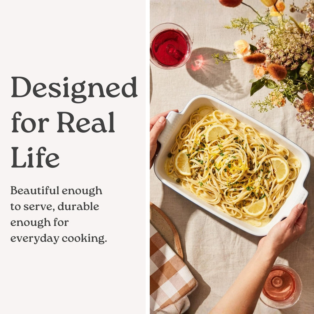 Stoneware Baking Dish Set with Handles, 3 Pieces, Reactive Blue